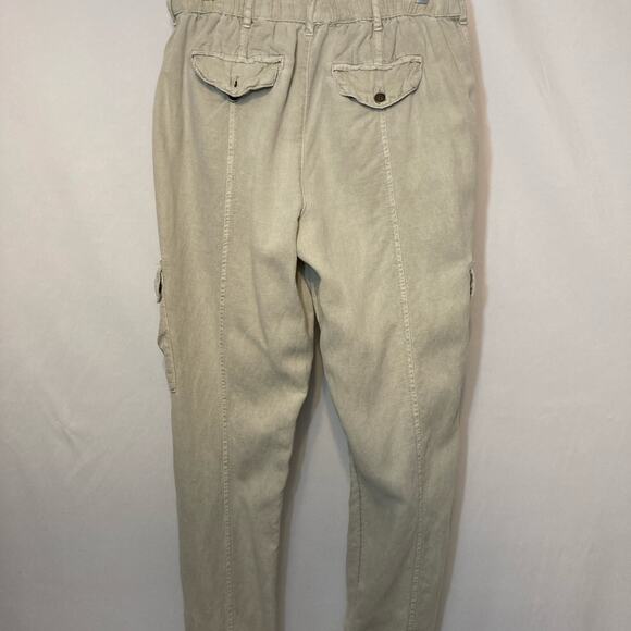 Nicole Miller Linen Lyocell Cuffed Khaki Tan Tapered Straight Leg Cargo Pants - Picture 9 of 12